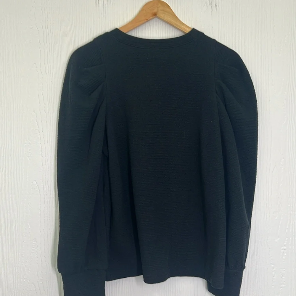 Madewell - Textured Button Puff Long Sleeve Black Crewneck Blouse Size Medium
